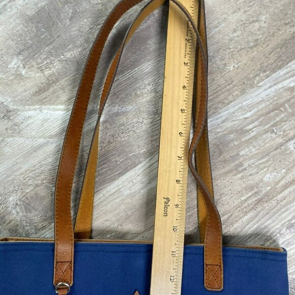 Navy Canvas Tote Bag Full Purse Grain Brown Leather Accents by Most Wanted USA - Picture 11 of 12